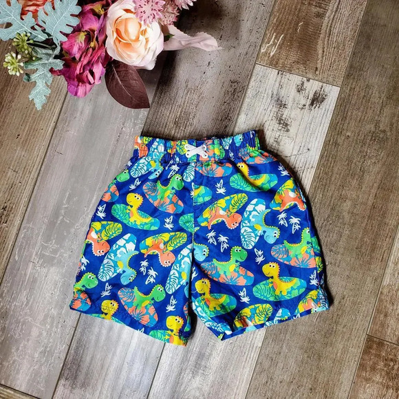 Ocean Pacific Baby Boys Swim Trunk Shorts Blue Green Dinosaur Lined 18 Months - Picture 1 of 6